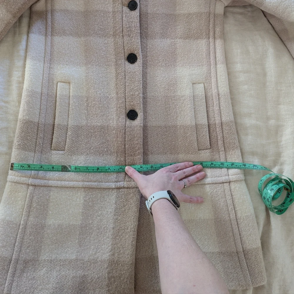 Club Monaco Shades of Beige Wool Checkered Long Coat Sz medium Neutral Pastels - Picture 12 of 16